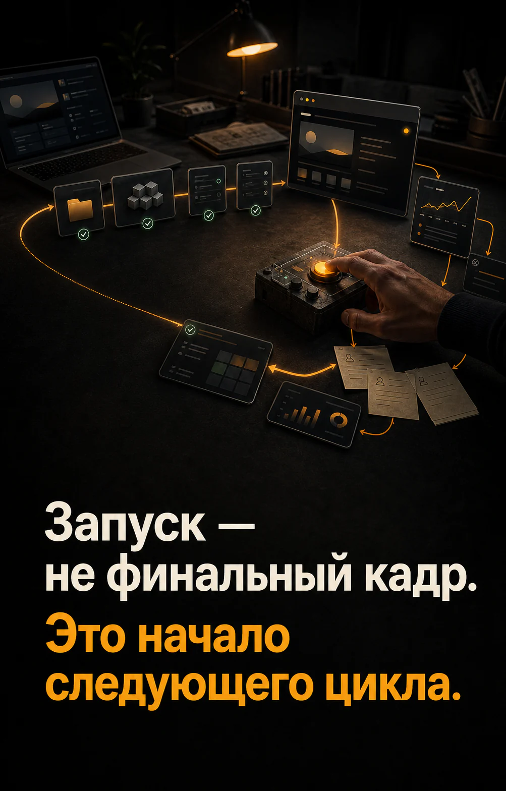 Продукт проходит проверки, публикуется и получает обратную связь для следующей версии